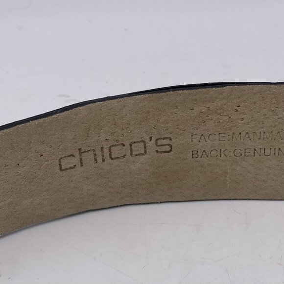 Chico's Women Textured Silver Tone Round Buckle Clasp Belt Black Small Medium - Picture 6 of 7